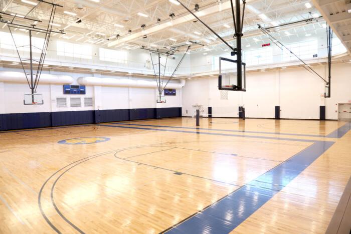Indoor basketball court at the Morris Recreation Center.